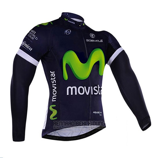 2016 Fahrradbekleidung Movistar Wei und Blau Trikot Langarm und Tragerhose - zum Schließen ins Bild klicken